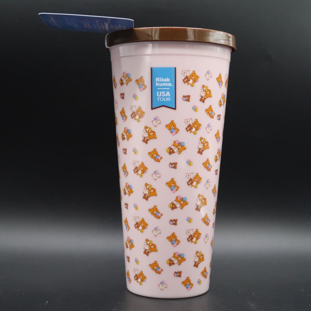 Sanrio San-X Rilakkuma 20th Anniversary USA Tour Plastic Tumbler w/ Straw 2023